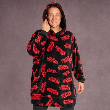 Ковдра з худі Stranger Things для дорослих, портативна ковдра з шерпа-флісу з капюшоном та рукавами, затишна худі для жінок, чоловіків та підлітків, подарунки для шанувальників, один розмір, чорний/червоний