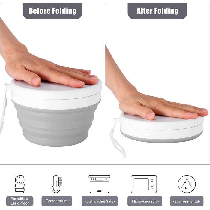 Набір посуду для кемпінгу Odoland, що включає складну силіконову миску та дорожню кружку з кришкою, ложку для салату з нержавіючої сталі для походів, активного відпочинку, кемпінгу, піших прогулянок та пікніків