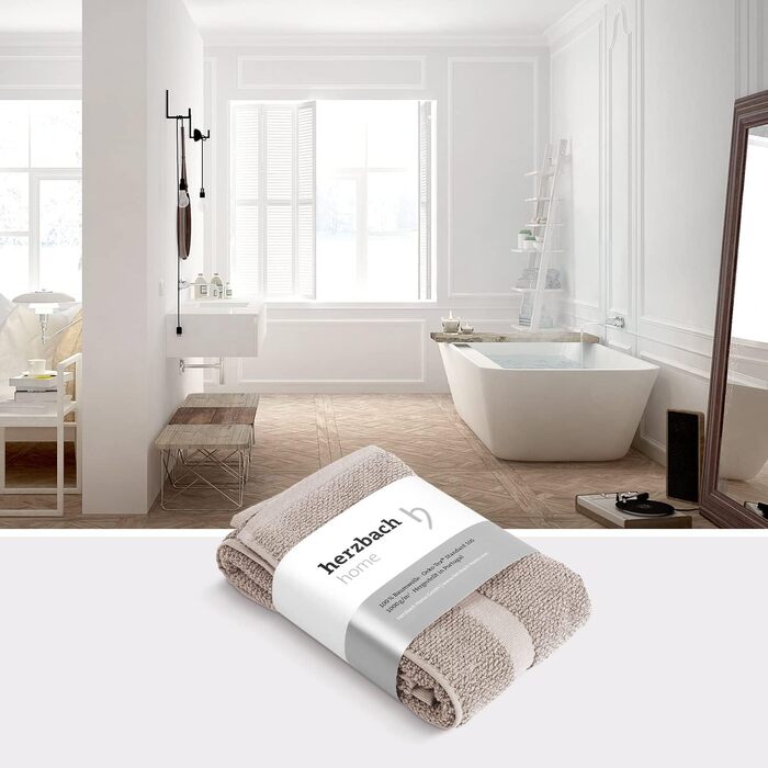 Килимок для ванної Herzbach Home 100 бавовна Килимок для душу 1000 г/м Абсорбуючий Можна прати (Пісочно-сірий, 60 x 100 см) 60 x 100 см (Прямокутний) Пісочно-сірий