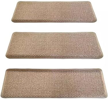 Нековзні сходинки з імітації сизалю з заокругленими краями для дерев'яних сходинок у приміщенні, самоклеючі килимові доріжки з антиковзким покриттям, знімні та багаторазові захисні сходинки прямокутної форми, коричневі, 3 шт. - 63.5x24.1 см