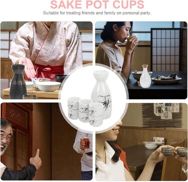 Набір для подачі саке з кераміки, 7 предметів. Традиційний керамічний глечик для саке 250 мл та 6 чашок по 30 мл. Ідеально для дому, сім'ї та гостей.