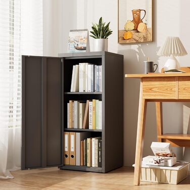 Металева шафа для документів з одними дверима, 88x40x35 см, 2 полиці з регульованою висотою, міцна металева шафка для документів, файлів та офісного приладдя (чорна)