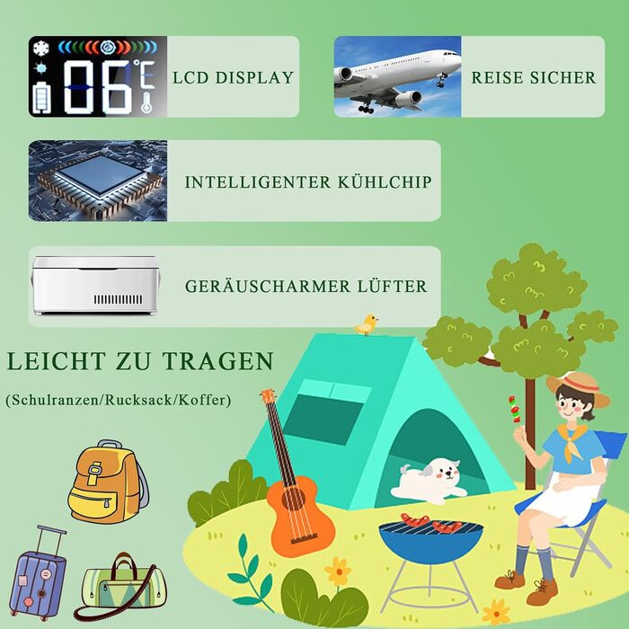 Електрична коробка для охолодження інсуліну Yopyuenn, міні-холодильник із 3 батареями, інтелектуальний електричний охолоджувач з термостатом, великий холодильний простір для автомобіля, подорожей, домашньої медичної сумки-холодильника