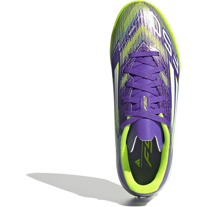 Футбольне взуття adidas Unisex Kids F50 League Kids IN, розмір 37 1/3 EU, фіолетовий, колір Rush, хмара, білий, яскравий, лимонний
