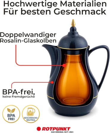 Ізольований графин ROTPUNKT 1 л - кавник преміум-класу, виготовлений у Німеччині Зберігає напої гарячими до 24 годин Ізольований графин для кави та чаю (Sema 911, Sparkling Nightsky)