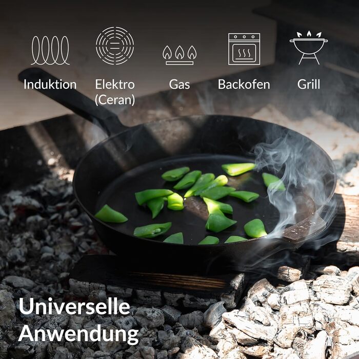 ОРИГІНАЛЬНА чавунна сковорода індукційна 28 см - чавунна сковорода для всіх типів плит - чавунна сковорода тонко відшліфована - 10