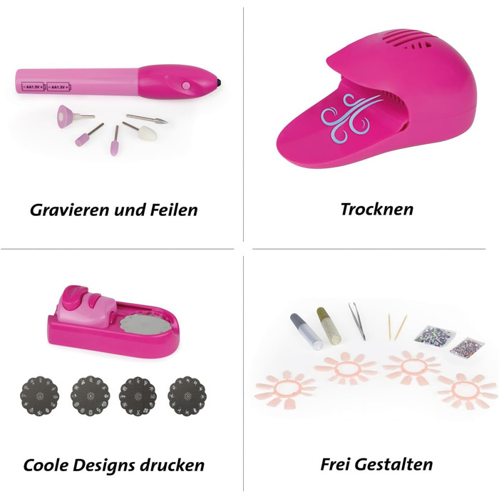 Набір для дитячого салону нігтів для манікюру та педикюру для дівчаток від 8 років - Набір для стильного дизайну нігтів, включаючи формувач для нігтів, принтер для дизайну нігтів, стрази та сушарку для нігтів, 42654