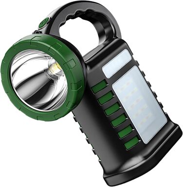 Багатофункціональний акумуляторний світлодіодний ліхтарик-прожектор для походів. Потужний, міцний акумуляторний робочий ліхтарик на сонячній енергії, зеленого кольору.