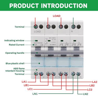 Ручний вимикач подвійного живлення AC 400V з індикатором живлення, монтаж на DIN-рейку. 4P-63A-400V, 4P 63A