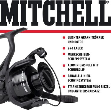 Котушка для риболовлі Mitchell MX1 FS 6500 з вільною шпулькою та без волосіні - спінінгова котушка та котушка з вільною шпулькою для рибалок - міцна, легка алюмінієва конструкція. Без шпульки 4000