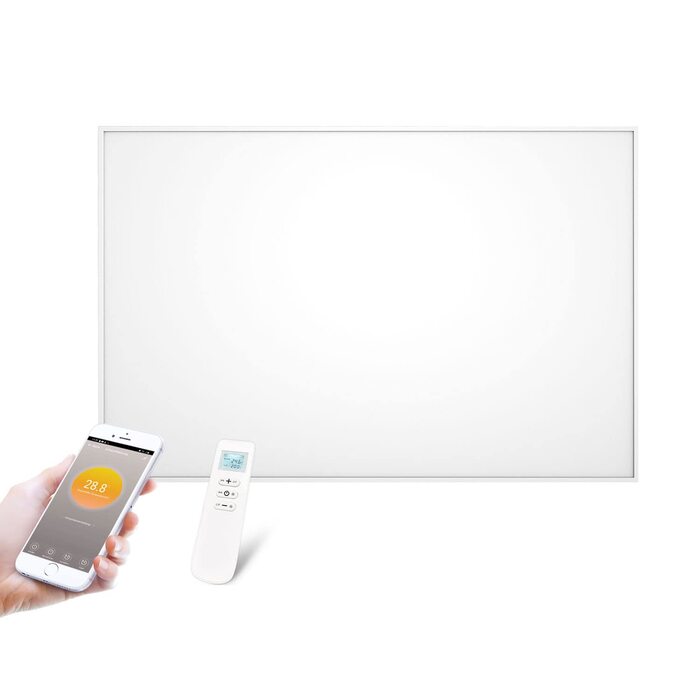 Інфрачервоний обігрівач з термостатом Дистанційне керування та керування за допомогою застосунку BLANK 580 Вт (90,5 x 60,5 см) Інфрачервоний радіатор, електричний обігрівач, настінний обігрівач, електричне опалення, інфрачервона нагрівальна панель 580 Вт 