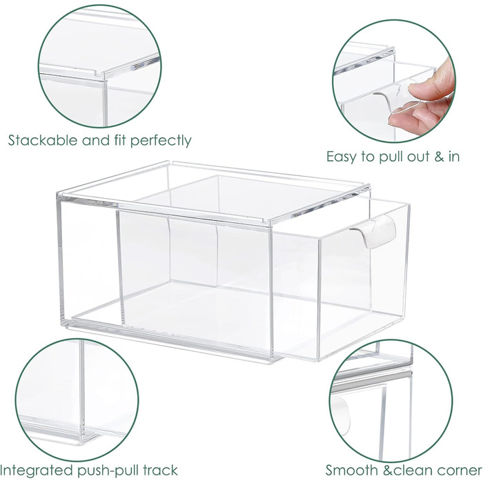 Ящики для косметичного органайзера, штабелюваний прозорий акриловий органайзер для макіяжу, 2 шухляди для зберігання на столі, туалетний столик, ванна кімната, спальня, дві коробки під раковиною