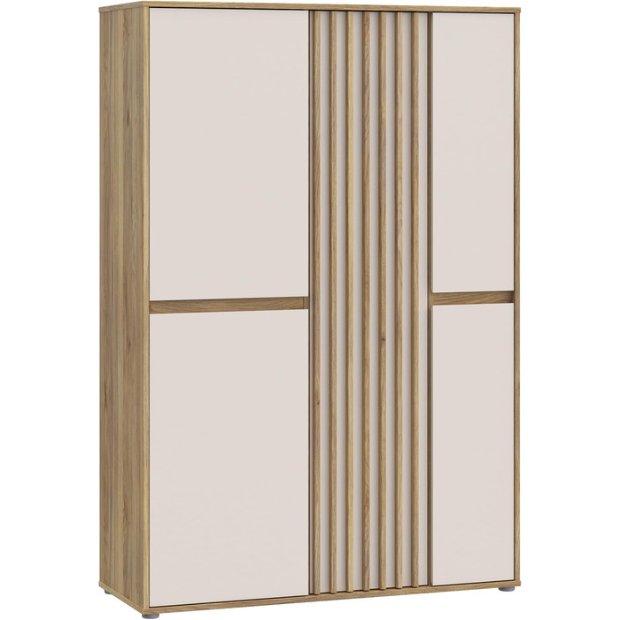 Шафа 100 110, сучасна шафа з рейковим дизайном, 5-дверна, спальня, декор дерева Maulella Oak Kashmir Beige, 109,3 см завширшки x 161,7 см заввишки x 41,5 см завглибшки