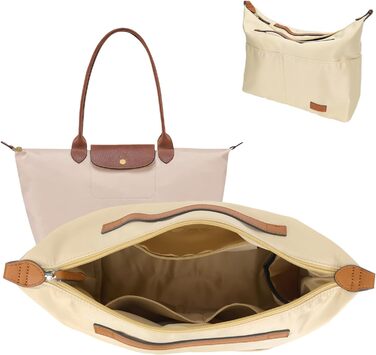 Організатор для сумочки GADITIEK для Longchamp - Ідеальний органайзер для сумочки Longchamp для аксесуарів для сумочки - Тримайте свою сумочку в чистоті та порядку з органайзером для кишенькових вставок, бежевий, середній бежевий