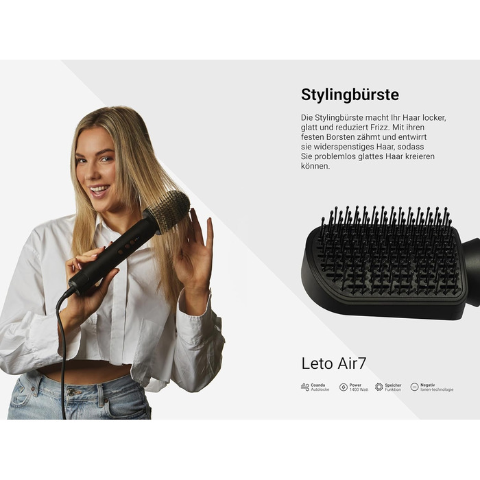 В 1 фен, фен, щітка для гарячого повітря, щітка для фена, кругла щітка для фена, плойка, самоочищення, двигун BLDC потужністю 1400