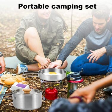 Набір посуду для кемпінгу з нержавіючої сталі каструля з кришкою та складаною ручкою, портативний посуд для туризму, походів, риболовлі та пікніків