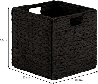 Набір кошиків CAO з 2 шт. , чорний - Кошики ручної роботи з водяного гіацинта, складні з міцними ручками. Кошик-поличка, кошик для зберігання. Універсальний для спальні, офісу, вітальні. Практичний, декоративний.