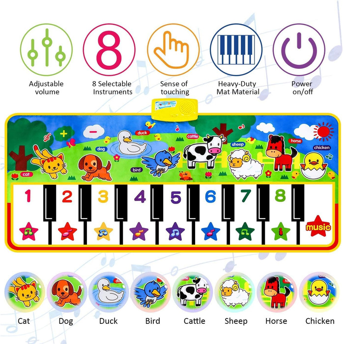 Піаніно килимок музичний килимок діти від 1 року, дитячі іграшки від 1 року, навчальні подарунки для хлопчиків дівчаток 1 2 3 4 5