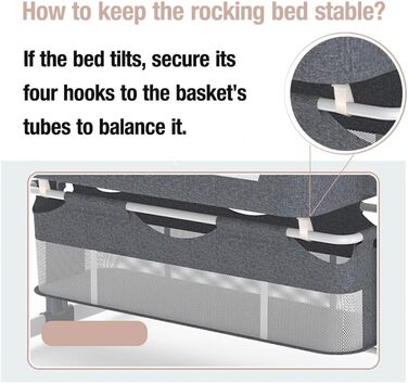 Дитяче ліжечко-ліжечко, дитяча колиска з колесами, дихаюча сітчаста тканина, безпечна та стійка конструкція, дитяче ліжко з 5 режимами гойдання (БЕЖЕВИЙ)