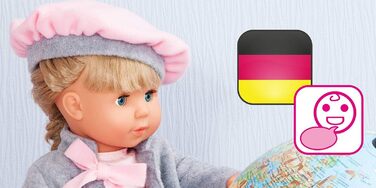 Функціональна лялька Bayer Design 94635AX Шарлін з волоссям і сплячими очима, говорить і співає 90 речень, 2 вірші і 8 пісень, 46