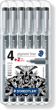 Набір пігментних підводок Staedtler Fineliner з 6 шт. , з коробкою ( асорті 0,3 мм стандартний набір чорний)