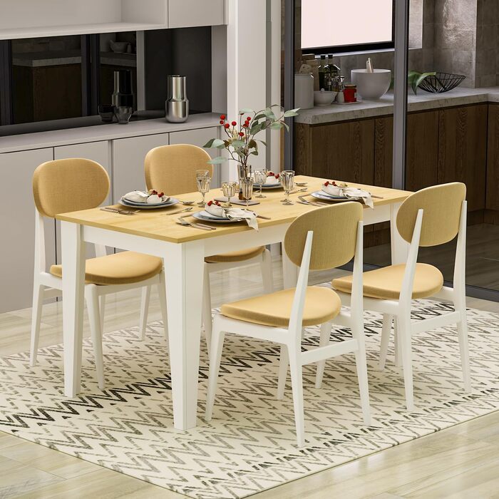 Обідній стіл Homidea SHIMAL для 4 осіб Сучасний кухонний стіл з міцною стільницею 120 x 72 x 73,8 см Обідній стіл для кухні та вітальні (білий дуб)