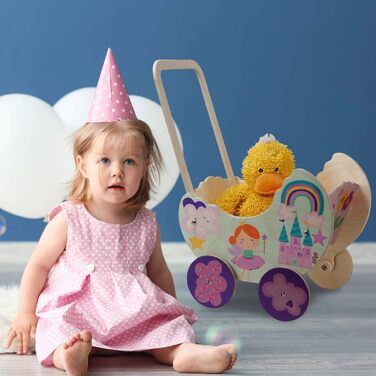 Коляска для ляльки принцеси з дерева, Коляска для ляльок до 35 см, Ідеальна іграшка для рольових ігор для маленьких мам і тат, Іде