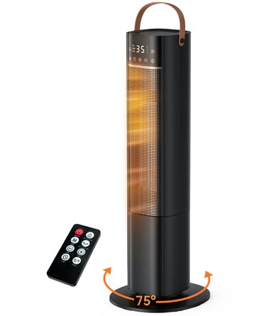 Енергозберігаючий електричний нагрівач, керамічний нагрівач PTC потужністю 2000 Вт, коливальний електричний нагрівач 75 з термостатом, тихий електричний нагрівач, 3 режими, 24-годинний таймер, захист від перегріву та перекидання