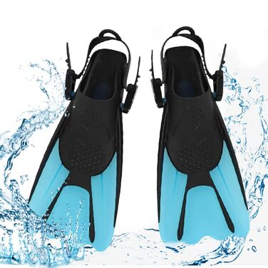 Ласти для снорклінгу, регульовані ласти для дайвінгу, короткі з сумкою для перенесення, ласти для плавання для дітей та дорослих, розмір 34-38, легкі дорожні ласти для плавання та снорклінгу, сині, S