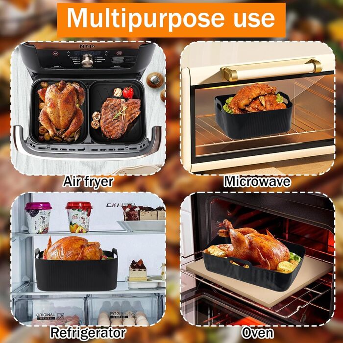 Силіконова форма для фритюрниці Ninja, аксесуари для фритюрниці Ninja Foodi для AF500EU, аксесуари для фритюрниці з силіконовою вставкою для двозонної фритюрниці, багаторазові (3 шт. ) (A)