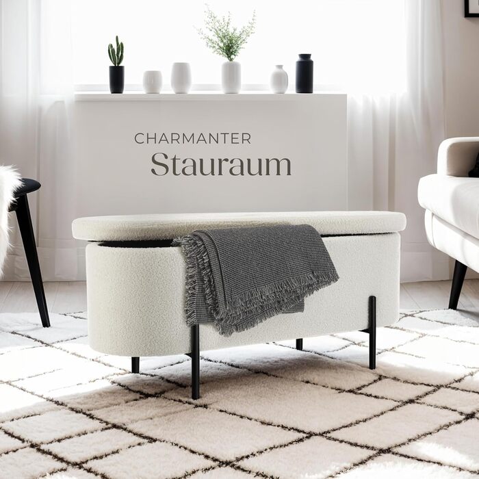 Лавка для зберігання tectake, скриня з кришкою, м&39яка лава/лава для зберігання/лава біля ліжка з місцем для зберігання, ящик для зберігання, скриня для зберігання, оббита тканиною букле в скандинавському стилі