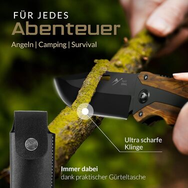 Складаний ніж (дворучний ніж) - дозволений до носіння в Німеччині - кишеньковий ніж 3-в-1 для кемпінгу, розбивача скла та різака д