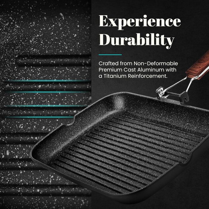 МИ ГОТУЄМО Титанова індукційна сковорода-гриль Ecochef, смугаста, 34 x 24 см, 5 шарів, Quantanium, Екологічно чиста, Без PFOA, Ков