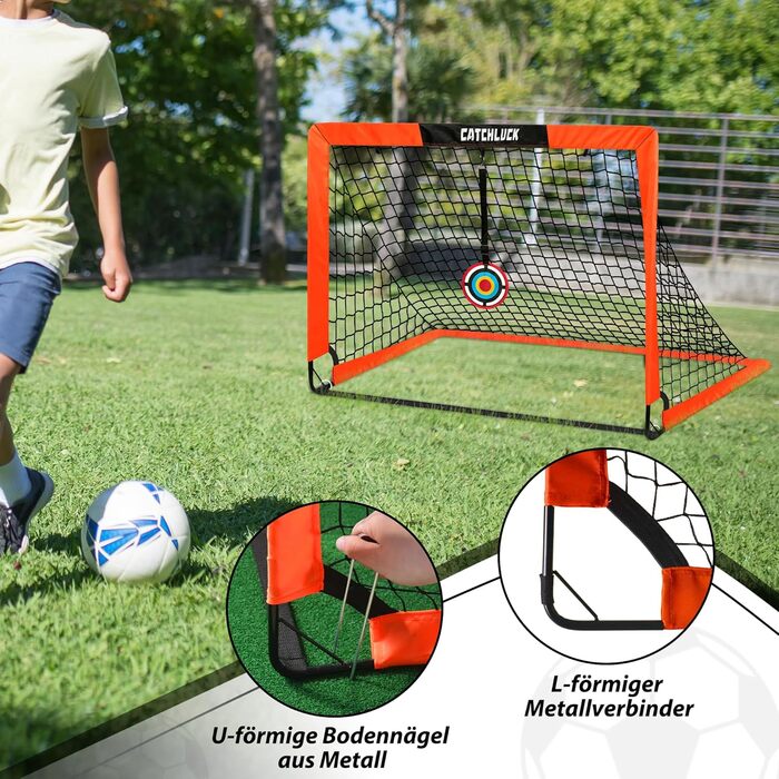 Футбольні ворота для саду, дитячі футбольні ворота, розкладні футбольні ворота, комплект з 2 шт. з футбольним м&39ячем, 6 футбольними конусами, 8 U-подібними кілками для землі та сумкою для перенесення, покращений червоний колір