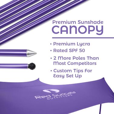 Пляжний навіс від сонця Red Suricata Family Захист від ультрафіолету UPF50 Намет з 4 алюмінієвими стійками, 4 кріпленнями для стійки, 4 кріпленнями для мішків з піском Великий та портативний брезентовий навіс, фіолетовий, великий 3 м x 2,8 м