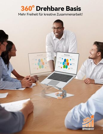 Стійка для ноутбука TECKNET поворотна на 360, регульована по висоті, складана, ергономічна підставка для ноутбука на стіл. Сумісна з MacBook Air/Pro до 16. Срібляста.