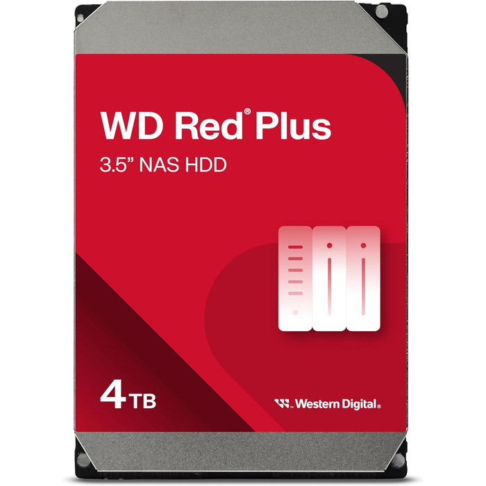 Внутрішній жорсткий диск WD Red Plus 4TB NAS, 3,5-дюймовий, 5400 об/хв, SATA 6 Гбіт/с, CMR, 256 МБ кешу, версія 2025, 4 ТБ