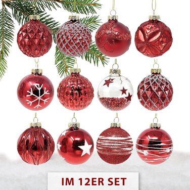 Червоні скляні ялинкові прикраси набір з 12 шт TOBJA