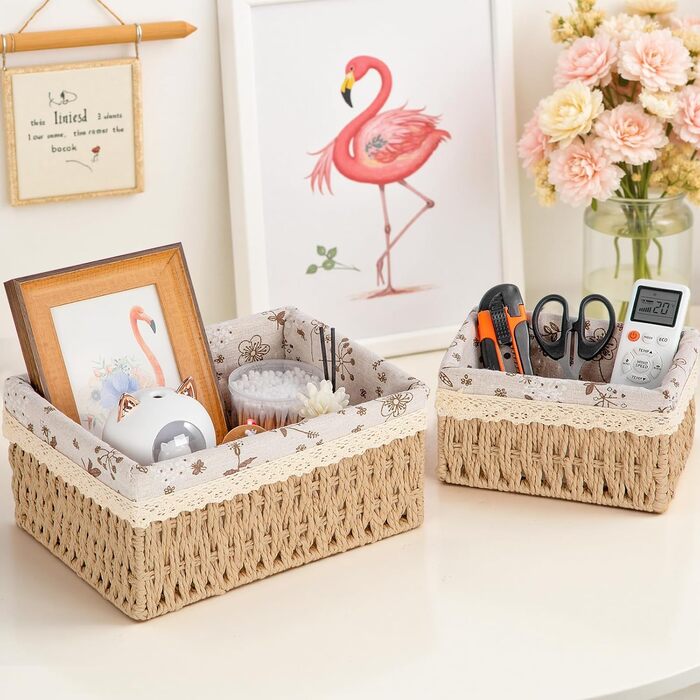 Кошик для зберігання з підкладкою, набір кошиків для зберігання іграшок з 3 предметів, ручне плетіння, декор у стилі бохо, плетений матеріал, що підлягає переробці, кошики-органайзери для пеленального столика, коробки для дитячої кімнати, маленький кошик 