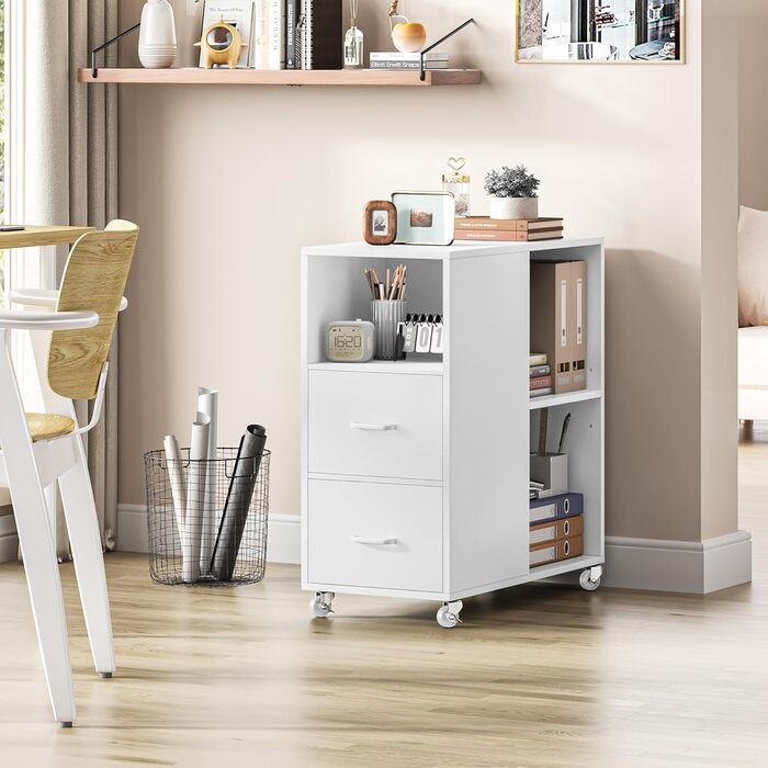 Контейнер на колесах HOCSOK, шафа для документів з шухлядою та відділеннями, офісна шафа, шафа для зберігання речей, журнальний столик для вітальні, спальні та офісу, білий