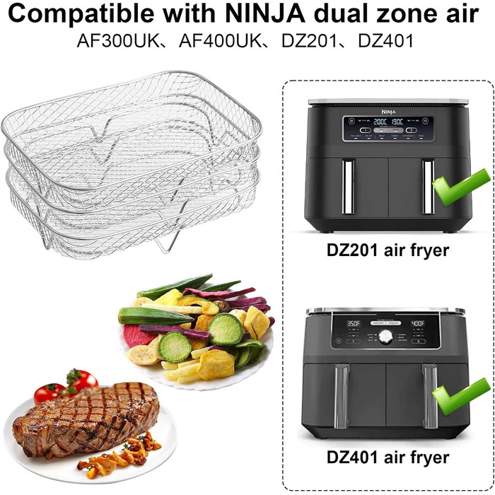 Стійка для фритюрниці, 304 Решітка для дегідратації для фритюрниці з нержавіючої сталі Багатофункціональна багатофункціональна багатошарова фритюрниця Сковорода-гриль Аксесуари для фритюрниць, сумісні з Ninja Foodi Подвійна фритюрниця 19 * 13 * 9 см
