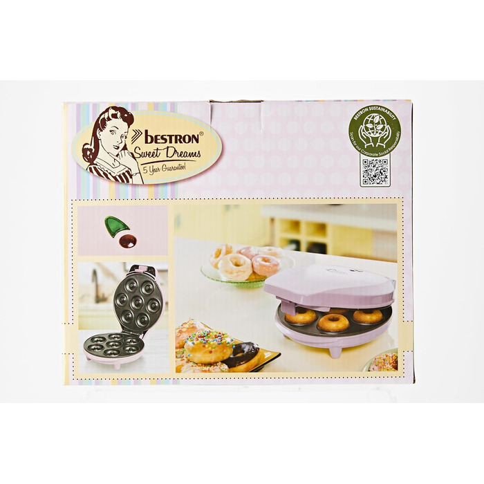 В ретро дизайні, міні-пончик на 7 маленьких пончиків, в т.ч. лампа для випічки та антипригарне покриття, 700 Вт, колір рожевий