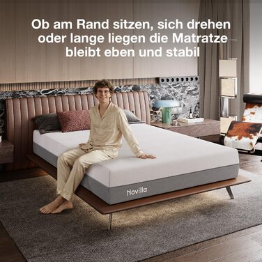 Матрац Novilla DualComfort 90x200 см, 9-зонний матрац з холодної піни з гелем та зеленим чаєм, висота 25 см, двосторонній матрац H3 та H4, сертифікований Oeko-Tex, повітропроникний та пральний чохол, висота 25 см, 90 x 200 см