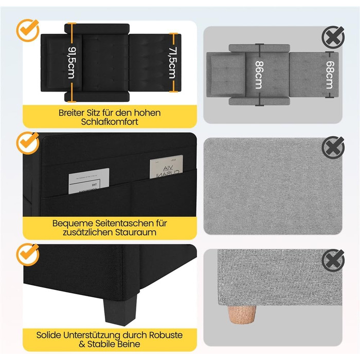 Крісло-ліжко Yaheetech з функцією ліжка 3-в-1, розкладний диван-ліжко, трансформоване крісло-ліжко, регульоване одномісне крісло з бічною кишенею, спальна зона 190 x 71,5 см, для невеликих приміщень, чорний колір