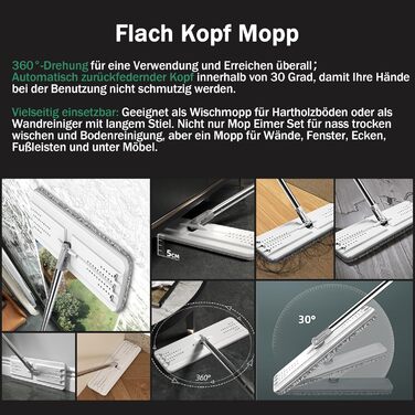 Набір швабри та відра з віджиманням для дому, система плоскої швабри та відра, швабри для миття підлоги та стін, з 3 багаторазовим