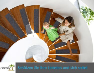 Килимки для сходів Cocofy, сучасні, набір з 15 шт. , 60 x 12 см, самоклеючий фетр Килимки для сходів в приміщенні, 15 шт. , килимові сходинки, самоклеючий килим для сходів, темно-сірий, антрацит, темно-сірий, 60 см x 12 см 15 шт. з роликом