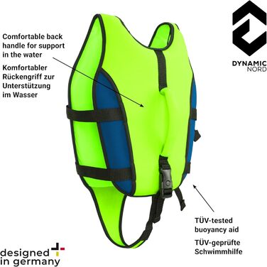 Дитячий рятувальний жилет преміум-класу - Розроблено в Німеччині - Засіб для плавання для дітей вагою 15-19 кг та 19-30 кг для безпечного плавання, засіб для рятування від сонця, жилет для тренувань з плавання. Зелений/Синій M 19-30 кг (приблизно 3-6 рокі