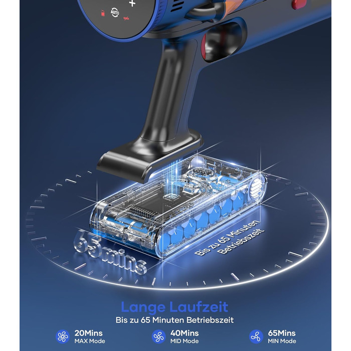 Акумуляторний пилосос MIBODE, 45000 Па/550 Вт/65 хв, акумуляторний пилосос з розумним дисплеєм, автоматичним режимом та щіткою про