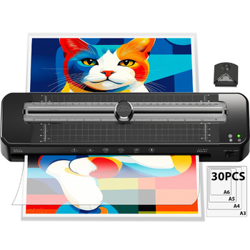 Ламінатор A3 з системою захисту від застрягання ABS, ламінатор з 30 аркушами ламінувальних пакетів для A3, A4, A5, A6 - Універсальний гарячий/холодний ламінатор для офісу, дому та школи