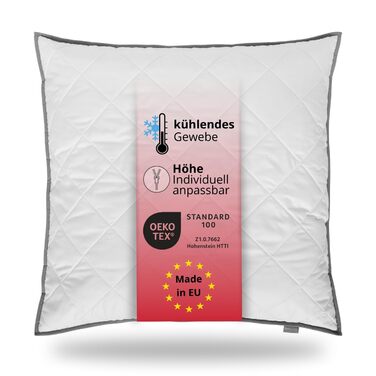 Улюблена 194583 Подушка Стьобана подушка Дихаюча верхня частина з прохолодної тканини Регульована висота Мікрофібра Зроблено в ЄС Стандарт Oeko-Tex 100 Можна прати при 60 градусах 80 x 80 см, біла, (1 упаковка) 1